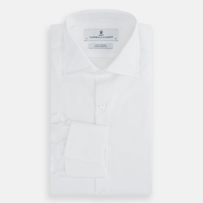 Tailored Fit White Royal Oxford Cotton Shirt with Kent Collar and Double Cuffs Image 4