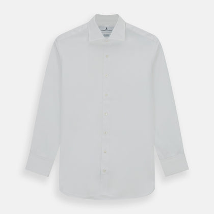Tailored Fit White Royal Oxford Cotton Shirt with Kent Collar and Double Cuffs