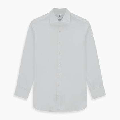Tailored Fit White Royal Oxford Cotton Shirt with Kent Collar and Double Cuffs Image 5