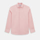 The Turnbull & Asser UK CORAL COTTON MINI CHECKED SHIRT is a light pink long-sleeve button-up shirt with a Kent collar, white buttons, and three-button cuffs, shown on a plain white background.