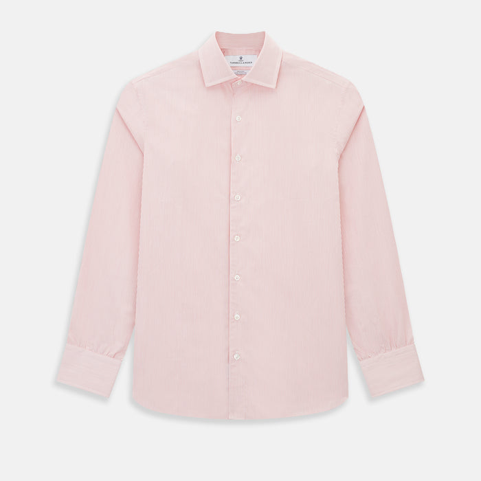 Fine Striped Coral on White Tailored Fit Shirt in Cotton