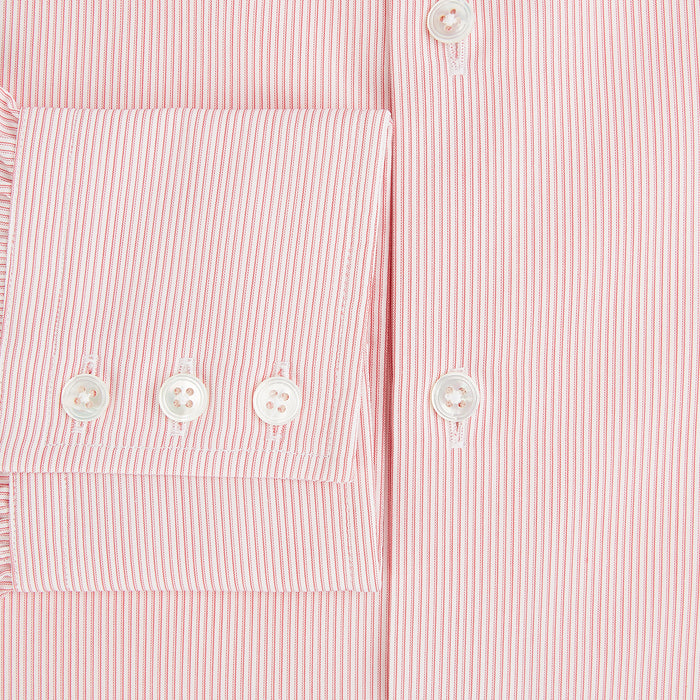 Fine Striped Coral on White Tailored Fit Shirt in Cotton Image 2
