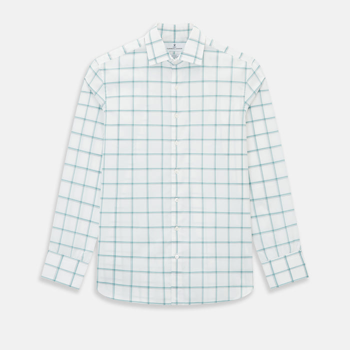 Large Checked Sage on White Tailored Fit Shirt in Cotton