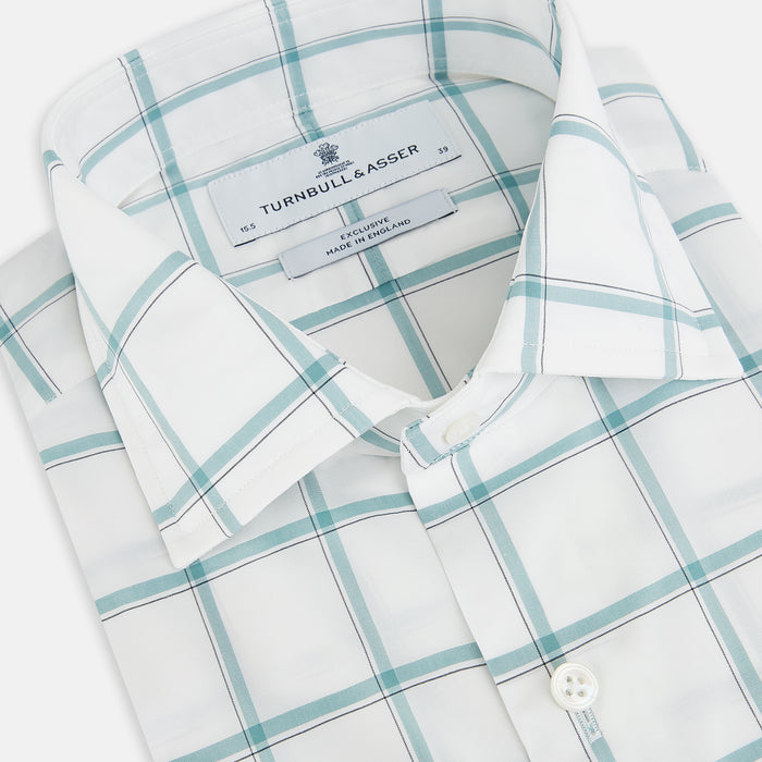 Large Checked Sage on White Tailored Fit Shirt in Cotton Image 1