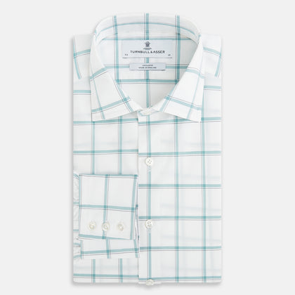 Large Checked Sage on White Tailored Fit Shirt in Cotton Image 5