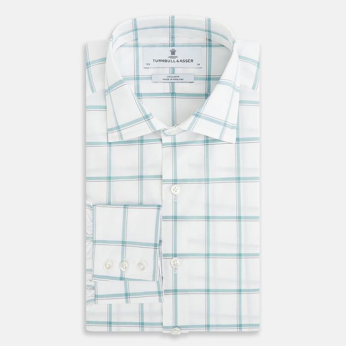 Large Checked Sage on White Tailored Fit Shirt in Cotton Image 5