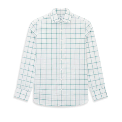 Large Checked Sage on White Tailored Fit Shirt in Cotton Image 9