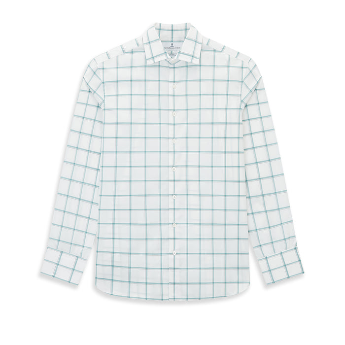 Large Checked Sage on White Tailored Fit Shirt in Cotton Image 8
