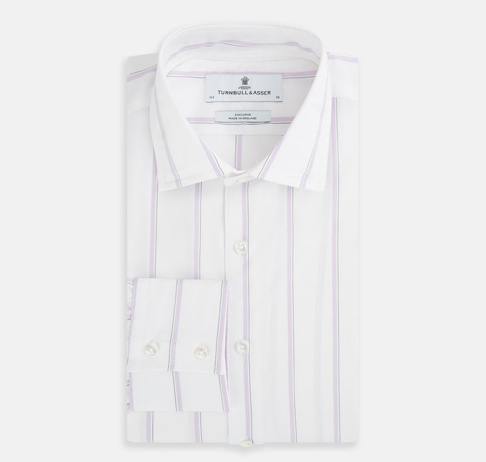 Track Striped Pink on White Tailored Fit Shirt in Cotton Image 4