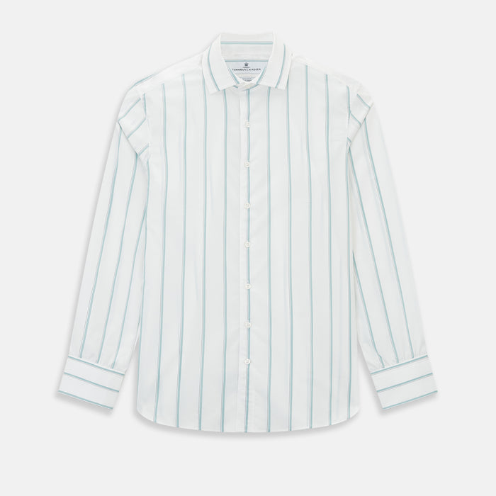 Track Striped Sage on White Tailored Fit Shirt in Cotton