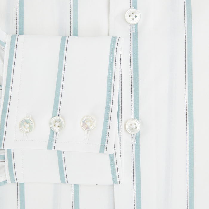 Track Striped Sage on White Tailored Fit Shirt in Cotton Image 3