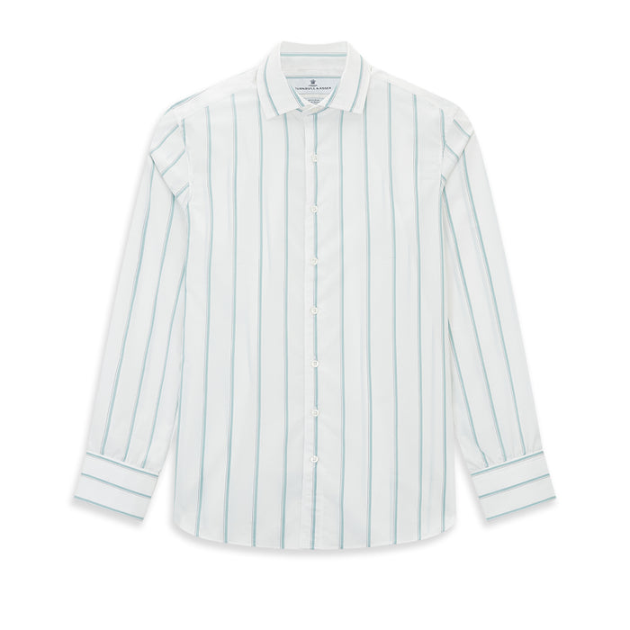 Track Striped Sage on White Tailored Fit Shirt in Cotton Image 6