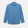 View 1 of product A tailored-fit, long-sleeve Pinstriped Colony Blue Shirt in cotton by Turnbull & Asser UK, featuring a classic collar and white buttons, is displayed on a white background—ideal for formal wear.