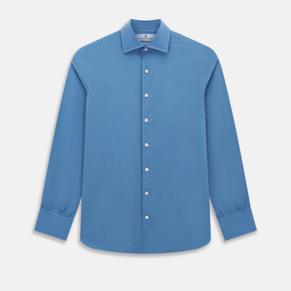 Pinstriped Colony Blue Tailored Fit Shirt in Cotton