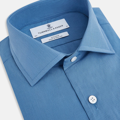 Pinstriped Colony Blue Tailored Fit Shirt in Cotton Image 1