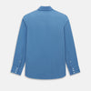 View 3 of product A tailored-fit, long-sleeve Pinstriped Colony Blue Shirt in cotton by Turnbull & Asser UK, featuring a classic collar and white buttons, is displayed on a white background—ideal for formal wear.