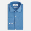 View 5 of product A tailored-fit, long-sleeve Pinstriped Colony Blue Shirt in cotton by Turnbull & Asser UK, featuring a classic collar and white buttons, is displayed on a white background—ideal for formal wear.