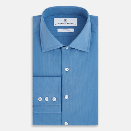 Pinstriped Colony Blue Tailored Fit Shirt in Cotton Image 4