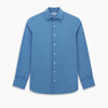 View 6 of product A tailored-fit, long-sleeve Pinstriped Colony Blue Shirt in cotton by Turnbull & Asser UK, featuring a classic collar and white buttons, is displayed on a white background—ideal for formal wear.