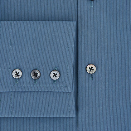 Pinstriped Steel Grey Tailored Fit Shirt in Cotton Image 3