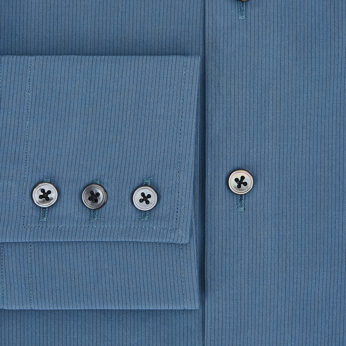 Pinstriped Steel Grey Tailored Fit Shirt in Cotton Image 3
