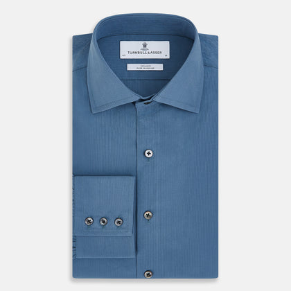 Pinstriped Steel Grey Tailored Fit Shirt in Cotton Image 4