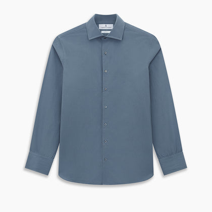 Pinstriped Steel Grey Tailored Fit Shirt in Cotton Image 5