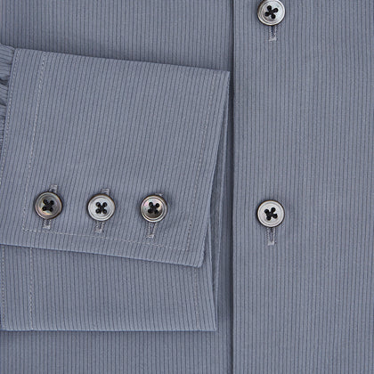 Pinstriped Grey Tailored Fit Shirt in Cotton Image 3