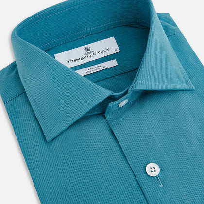 Pinstriped Turquoise Tailored Fit Shirt in Cotton Image 1