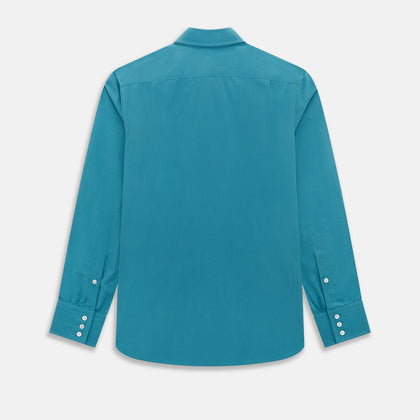 Pinstriped Turquoise Tailored Fit Shirt in Cotton Image 2