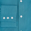 View 4 of product A Pinstriped Turquoise Tailored Fit Shirt in Cotton by Turnbull & Asser UK, styled as a classic long-sleeve button-up with a classic collar, white buttons, and buttoned cuffs—evoking the refined craftsmanship of traditional Turnbull & Asser shirts—displayed laid flat on a white background.
