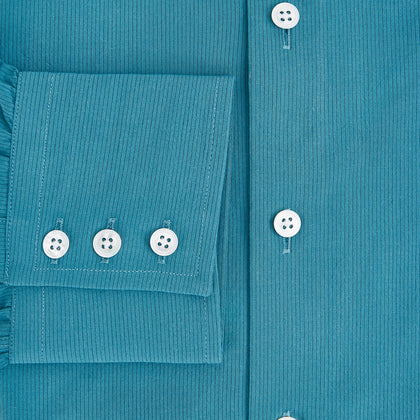 Pinstriped Turquoise Tailored Fit Shirt in Cotton Image 3
