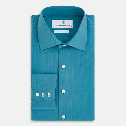 Pinstriped Turquoise Tailored Fit Shirt in Cotton Image 4