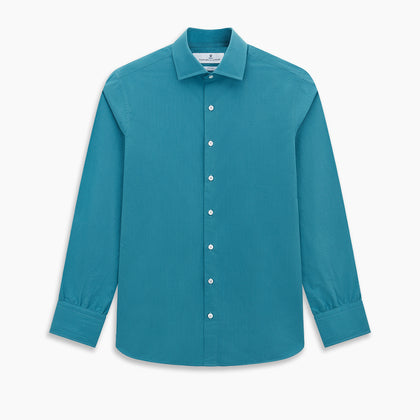 Pinstriped Turquoise Tailored Fit Shirt in Cotton Image 6
