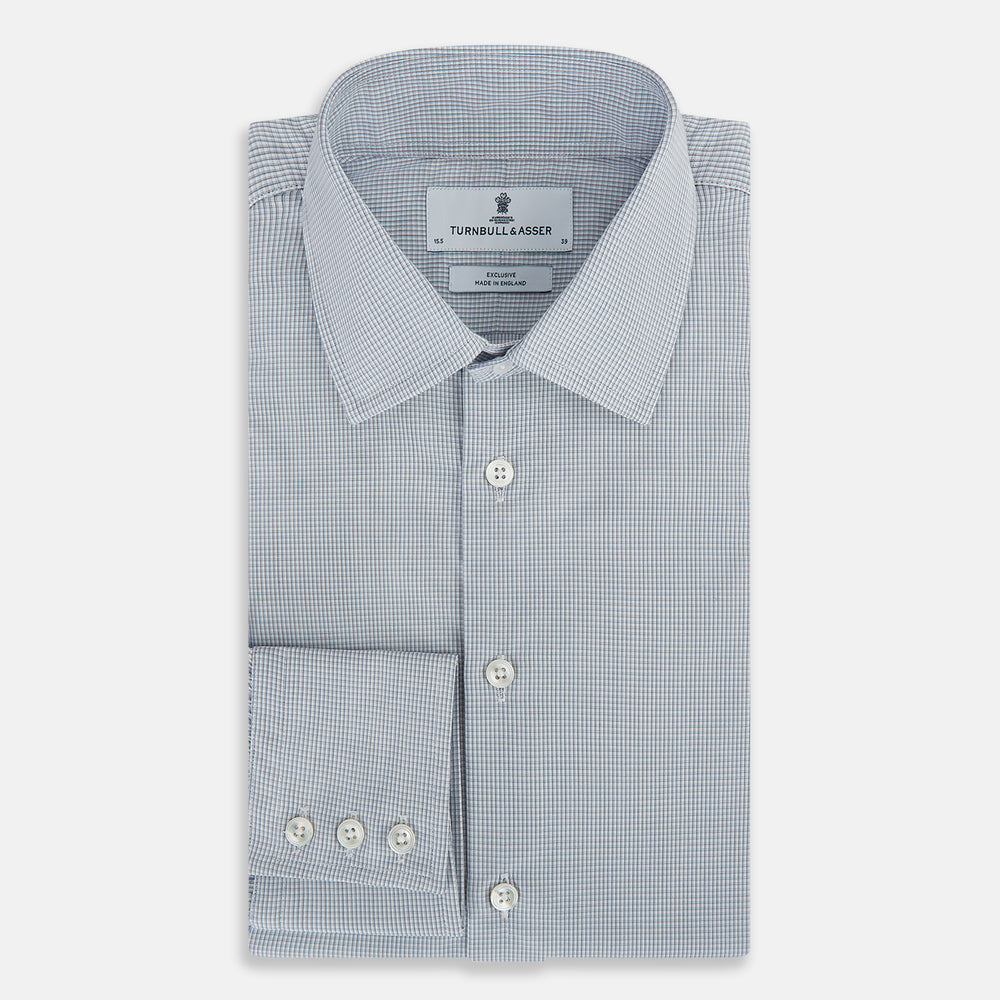 Steel Grey Micro-Tattersall Check Belgravia Shirt 17.5
