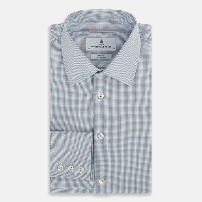 Steel Grey Micro-Tattersall Check Belgravia Shirt Image 4