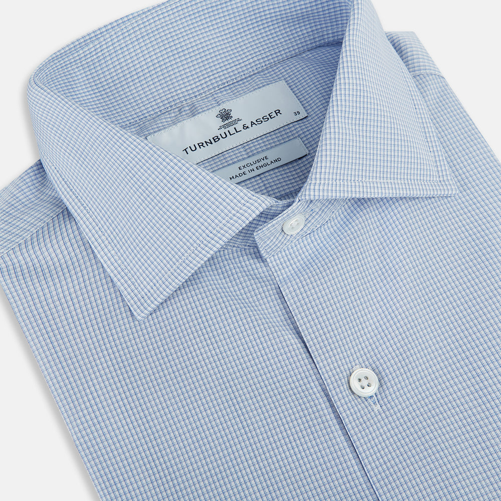 Sky Blue Micro-Tattersall Check Belgravia Shirt 16