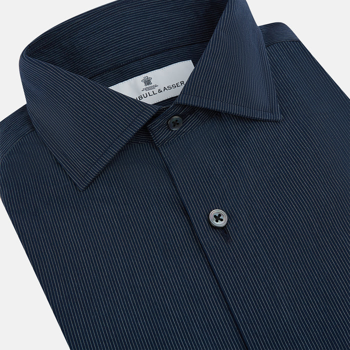 Tailored Fit Navy Pinstripe Belgravia Shirt Image 1