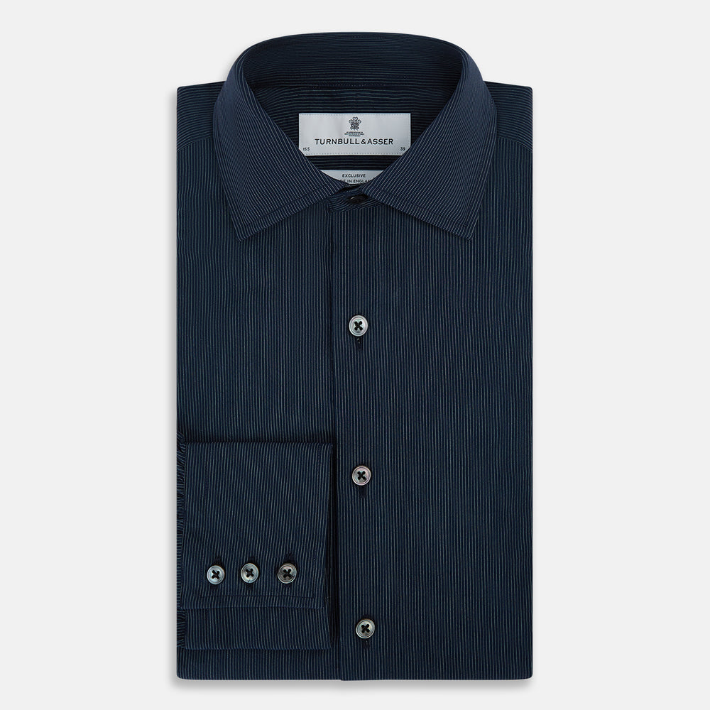 Tailored Fit Navy Pinstripe Belgravia Shirt 19