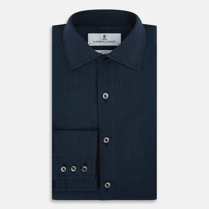 Tailored Fit Navy Pinstripe Belgravia Shirt Image 4
