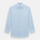 The Turnbull & Asser Tailored Fit Blue Cotton Cashmere Belgravia Shirt features a classic collar, button-down front, and buttoned cuffs, shown laid flat on a white background for a refined, formal look.