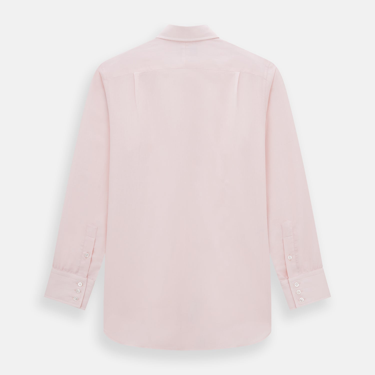 View 3 of product The Turnbull & Asser Tailored Fit Pale Pink Cotton Cashmere Belgravia Shirt features long sleeves and a collar for a formal look, shown flat against a white background.