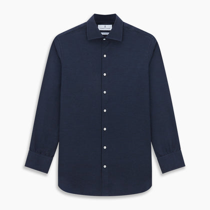 Tailored Fit Navy Cotton Cashmere Belgravia Shirt Image 6
