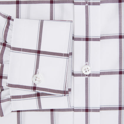 Large Checked Burgundy on White Weekend Fit Shirt in Cotton Image 3