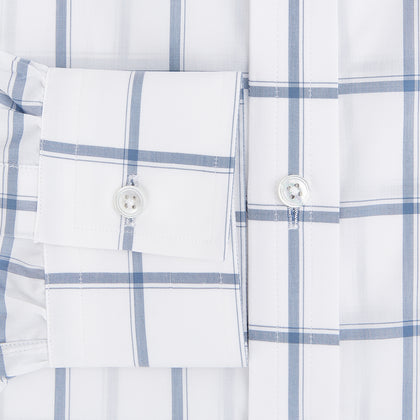 Large Checked Grey on White Weekend Fit Shirt in Cotton Image 3