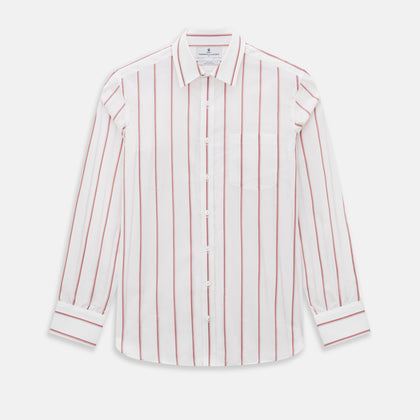 Track Striped Red on White Weekend Fit Shirt in Cotton