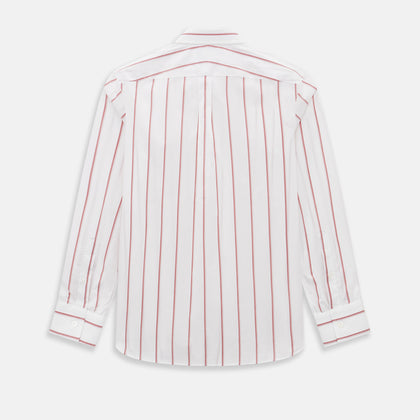 Track Striped Red on White Weekend Fit Shirt in Cotton Image 2