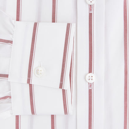 Track Striped Red on White Weekend Fit Shirt in Cotton Image 3