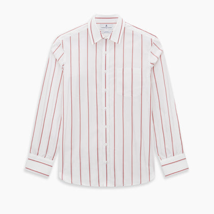 Track Striped Red on White Weekend Fit Shirt in Cotton Image 6