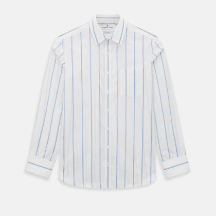 Track Striped Blue on White Weekend Fit Shirt in Cotton